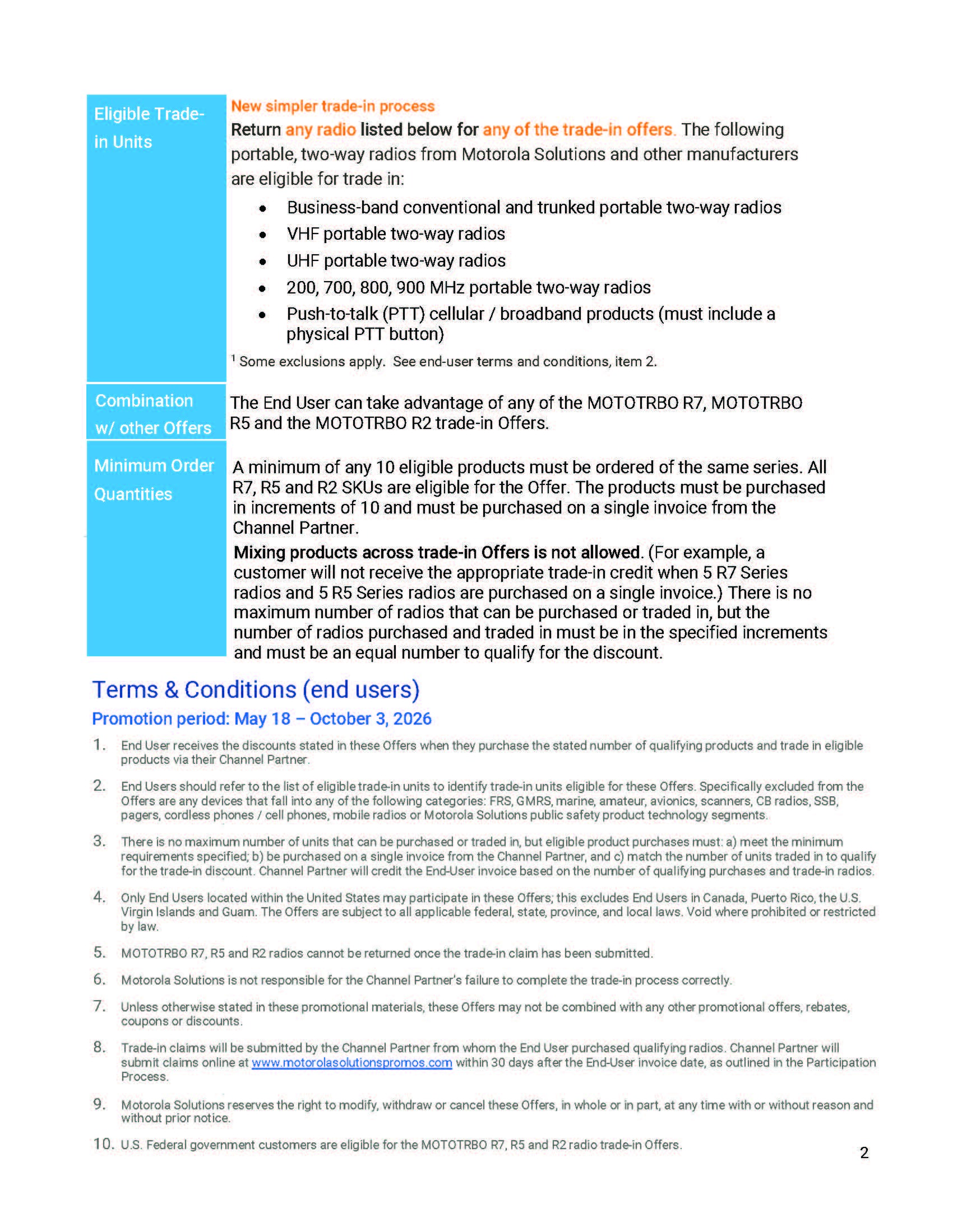 Motorola R2 Rebate saves up to $400 on every 10 radios.